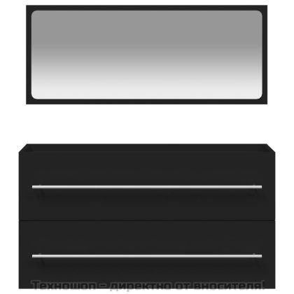 Шкаф за баня с огледало, черен, инженерно дърво