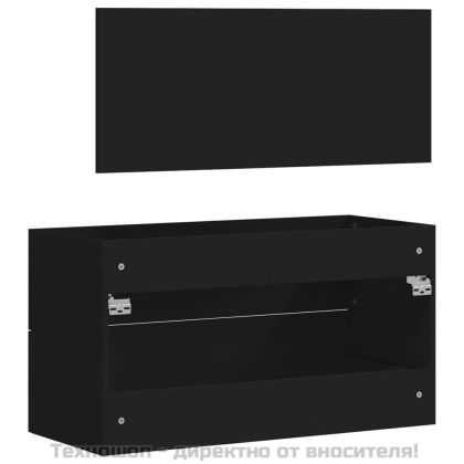 Шкаф за баня с огледало, черен, инженерно дърво