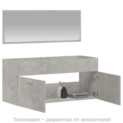 Шкаф за баня с огледало, бетонно сиво, инженерно дърво