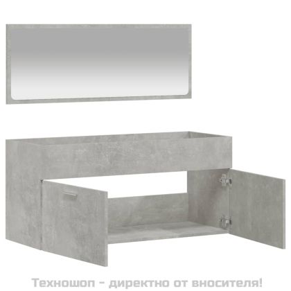 Шкаф за баня с огледало, бетонно сиво, инженерно дърво
