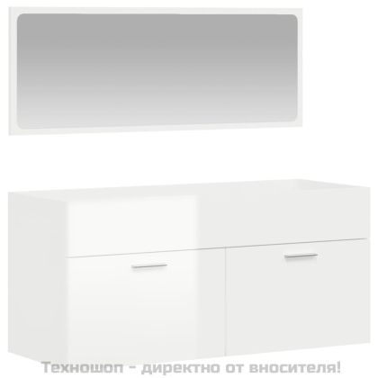 Шкаф за баня с огледало, бял гланц, инженерно дърво