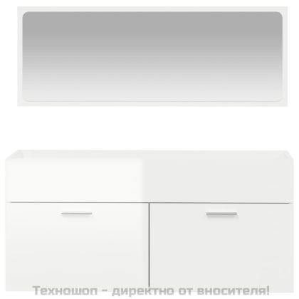 Шкаф за баня с огледало, бял гланц, инженерно дърво