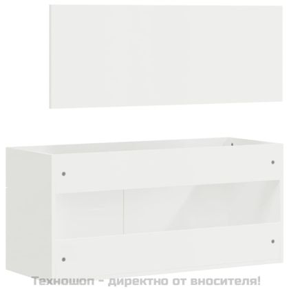 Шкаф за баня с огледало, бял гланц, инженерно дърво