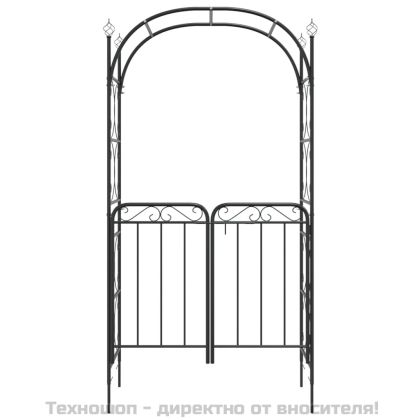 Градинска арка с порта, черна, 108x45x235 см, стомана