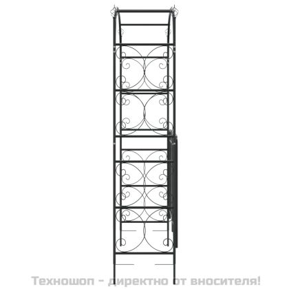 Градинска арка с порта, черна, 108x45x235 см, стомана