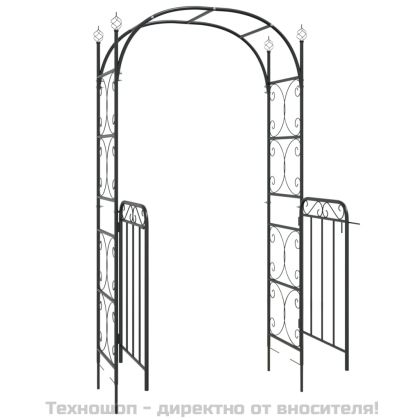 Градинска арка с порта, черна, 108x45x235 см, стомана
