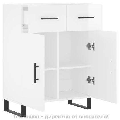 Сайдборд, бял гланц, 69,5x34x90 см, инженерно дърво