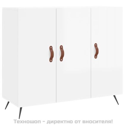 Сайдборд, бял гланц, 90x34x80 см, инженерно дърво