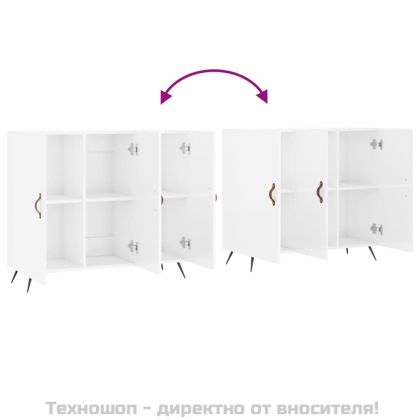 Сайдборд, бял гланц, 90x34x80 см, инженерно дърво