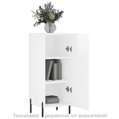 Сайдборд, бял гланц, 34,5x34x90 см, инженерно дърво