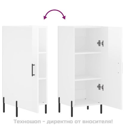 Сайдборд, бял гланц, 34,5x34x90 см, инженерно дърво