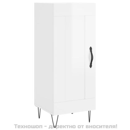 Сайдборд, бял гланц, 34,5x34x90 см, инженерно дърво