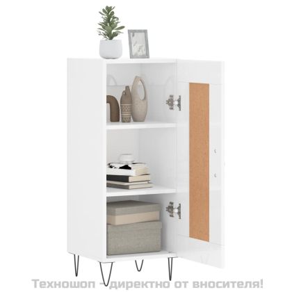 Сайдборд, бял гланц, 34,5x34x90 см, инженерно дърво