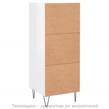 Сайдборд, бял гланц, 34,5x34x90 см, инженерно дърво