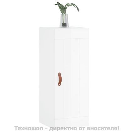 Стенен шкаф, бял гланц, 34,5x34x90 см, инженерно дърво