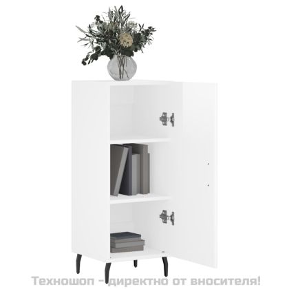 Сайдборд, бял гланц, 34,5x34x90 см, инженерно дърво