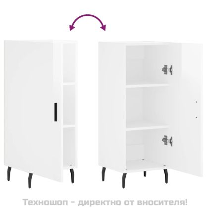 Сайдборд, бял гланц, 34,5x34x90 см, инженерно дърво