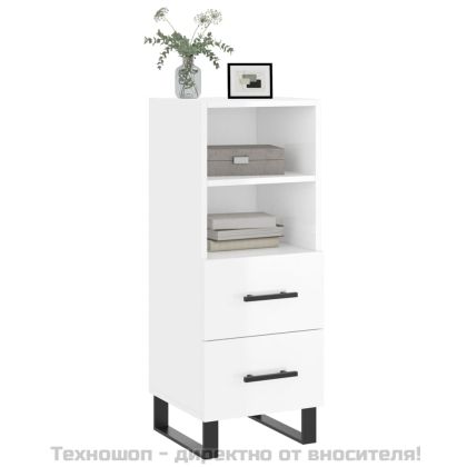 Сайдборд, бял гланц, 34,5x34x90 см, инженерно дърво