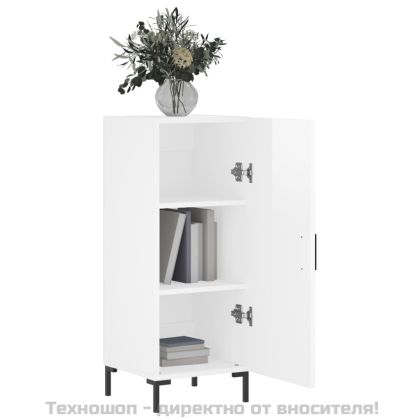 Сайдборд, бял гланц, 34,5x34x90 см, инженерно дърво