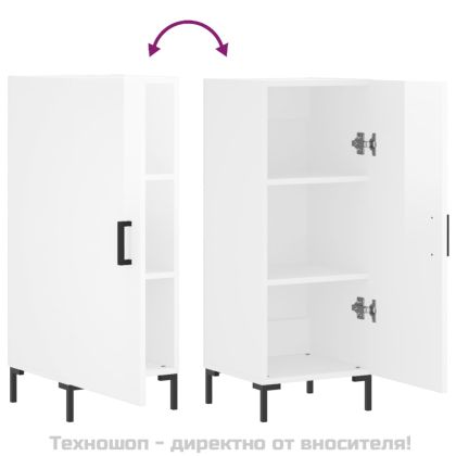 Сайдборд, бял гланц, 34,5x34x90 см, инженерно дърво