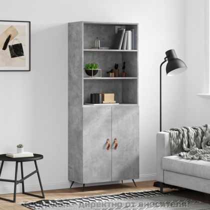 Висок шкаф, бетонно сив, 69,5x34x180 см, инженерно дърво