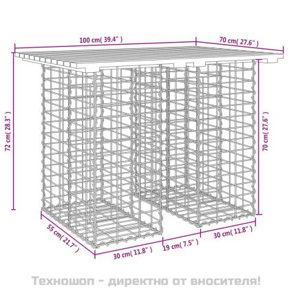 Градинска маса, дизайн от габион, 100x70x72 см, масивна дървесина, Дъглас