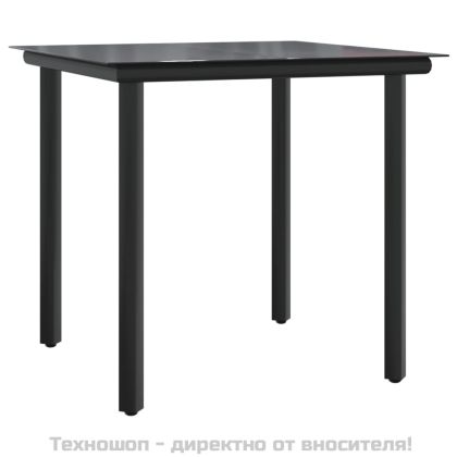 Градински трапезен комплект 3 части черен стомана и текстилен