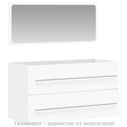 Шкаф за баня с огледало, бял, инженерно дърво