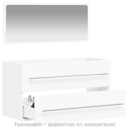 Шкаф за баня с огледало, бял, инженерно дърво