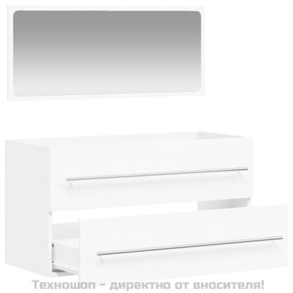 Шкаф за баня с огледало, бял, инженерно дърво