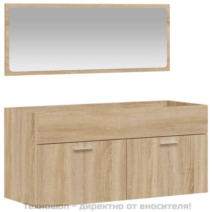 Шкаф за баня с огледало, сонома дъб, инженерно дърво