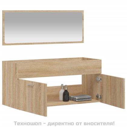 Шкаф за баня с огледало, сонома дъб, инженерно дърво