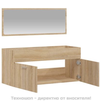 Шкаф за баня с огледало, сонома дъб, инженерно дърво