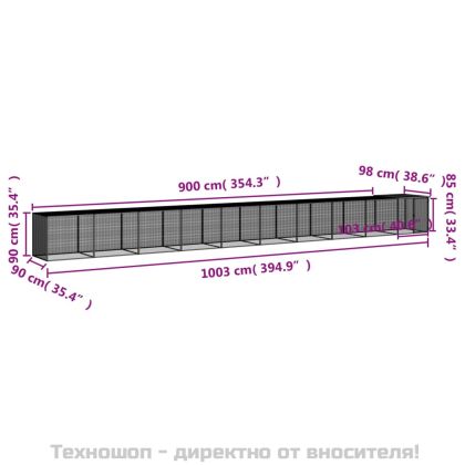 Клетка за пилета с покрив светлосива 1003x98x90 см стомана