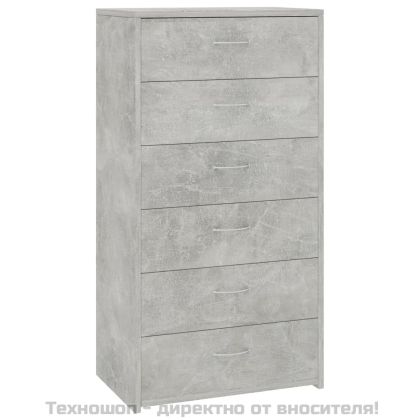 Бюфет с 6 чекмеджета, бетонно сив, 50x34x96 см, инженерно дърво