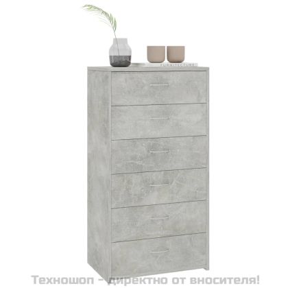 Бюфет с 6 чекмеджета, бетонно сив, 50x34x96 см, инженерно дърво