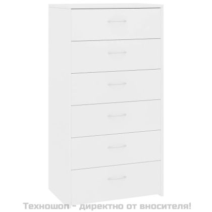Бюфет с 6 чекмеджета, бял, 50x34x96 см, ПДЧ