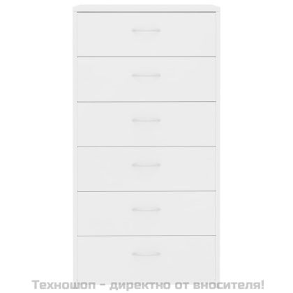 Бюфет с 6 чекмеджета, бял, 50x34x96 см, ПДЧ