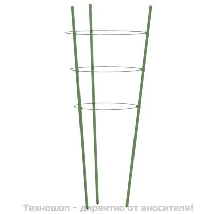 Стойки за цветя с 3 пръстена, 5 бр, зелени, 75 см, стомана