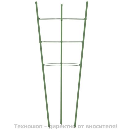 Стойки за цветя с 3 пръстена, 5 бр, зелени, 75 см, стомана