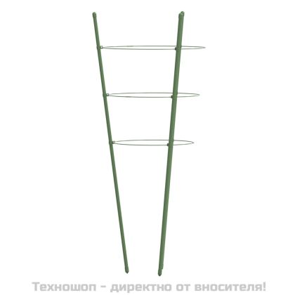 Стойки за цветя с 3 пръстена, 5 бр, зелени, 75 см, стомана