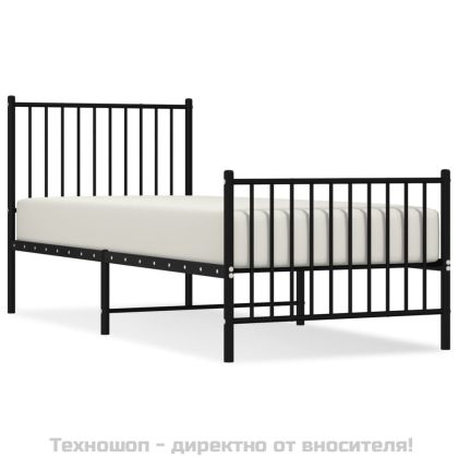 Метална рамка за легло с горна и долна табла, черна, 80x200 см