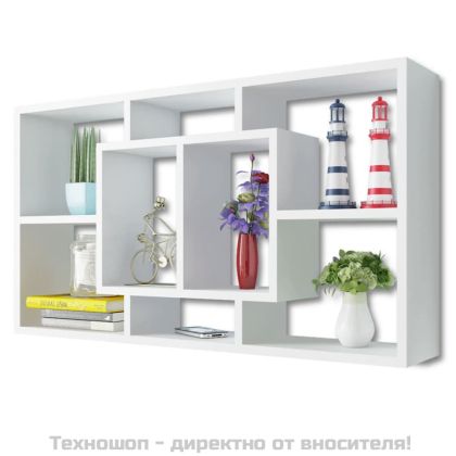 Стенна полица/рафт с 8 открити отделения, цвят бял