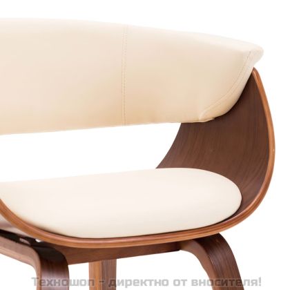 Трапезен стол, кремав, извито дърво и изкуствена кожа