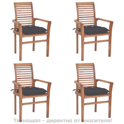 Трапезни столове, 4 бр, възглавници антрацит, тик масив