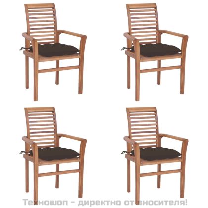 Трапезни столове, 4 бр, с възглавници таупе, тик масив