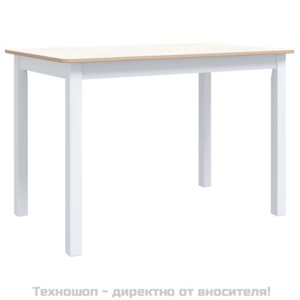 Трапезна маса бяло и кафяво 114x71x75 cм каучуково дърво масив