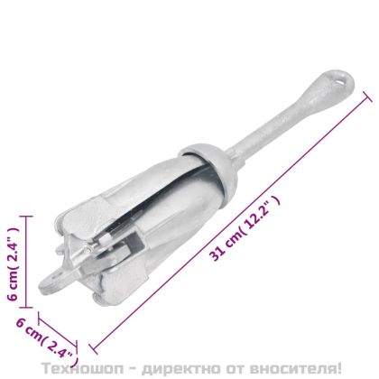 Сгъваема котва с въже, сребриста, 1,5 кг, ковък чугун