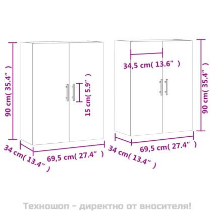 Стенни шкафове, 2 бр, сив сонома, 69,5x34x90 см