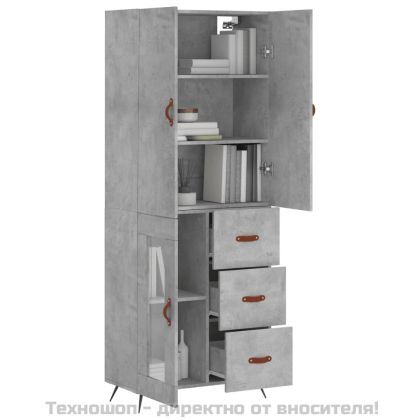 Висок шкаф, бетонно сив, 69,5x34x180 см, инженерно дърво